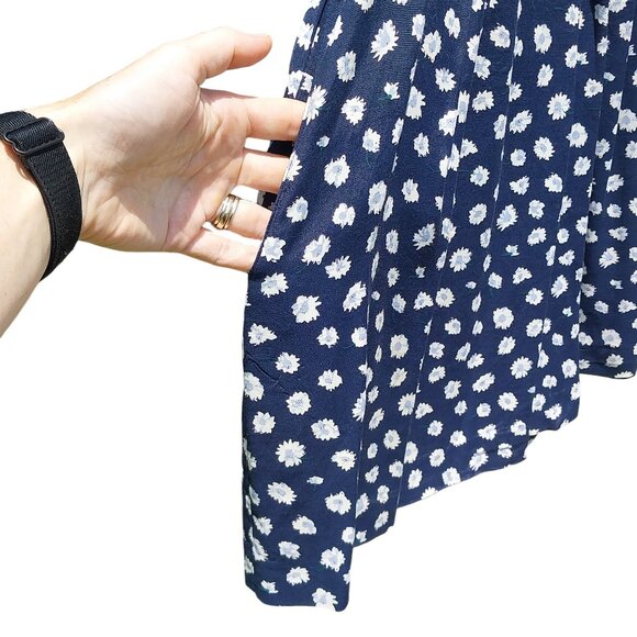 The Limited Floral Short Sleeve Romper with Pockets, Vintage, Navy Blue, Small - Picture 7 of 9